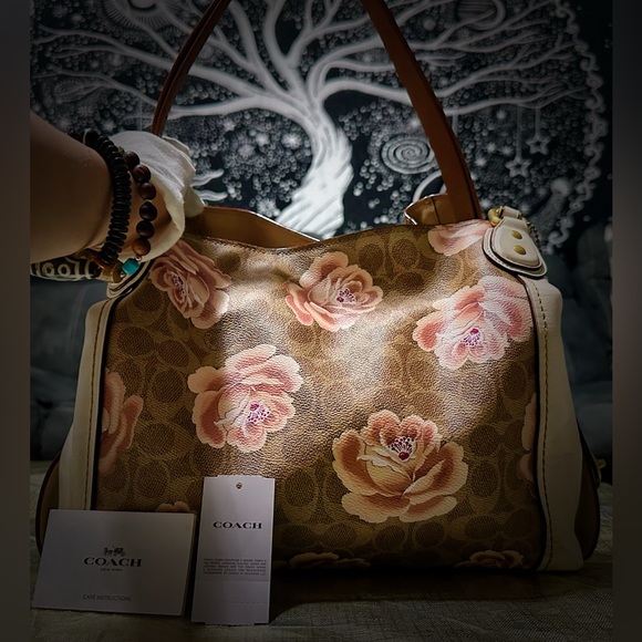 Vintage Y2K Coach Brown and Cream Floral Shoulder Bag, have other new handle - Picture 12 of 17